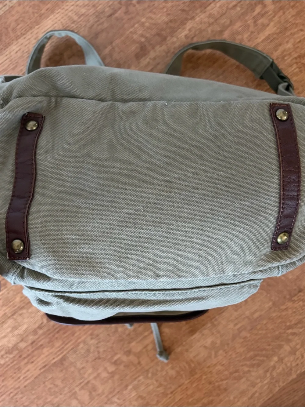 Serbags Washed Vintage-Looking Fashion Canvas Backpack Bag Leather Trim Beige